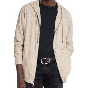 John Varvatos Collection Men's Long Sleeve Ishan Crinkle Zip Front Hoodie Fossil